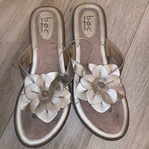 b. o. c.  gold sandals with flower embellishments. 9